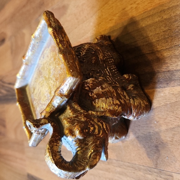 Golden Gilded Elephant Business Card Holder Trunk Up for Luck - Picture 11 of 16